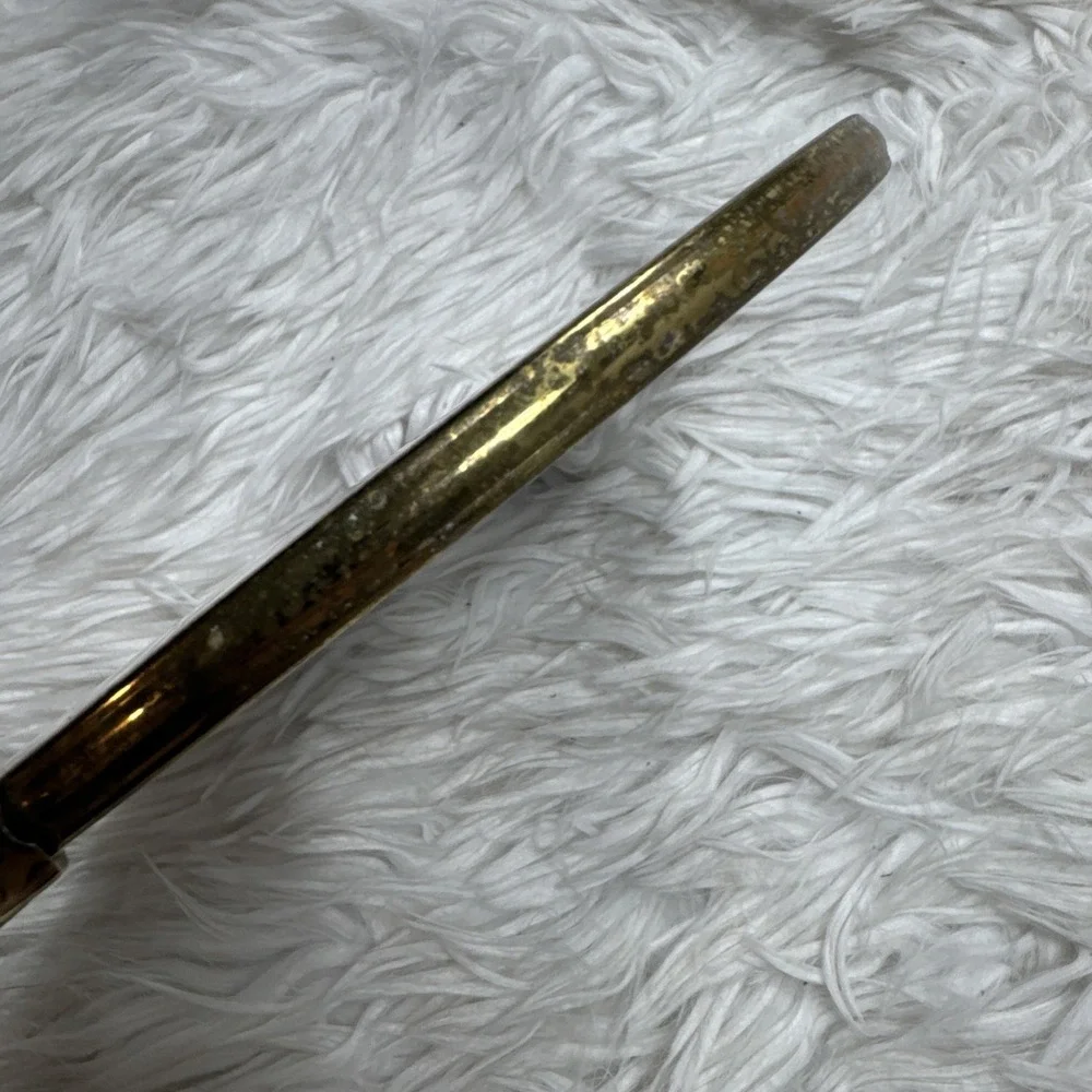 Antique Art Nouveau Handheld Vanity Mirror Floral Brass Motif Design Mid Century